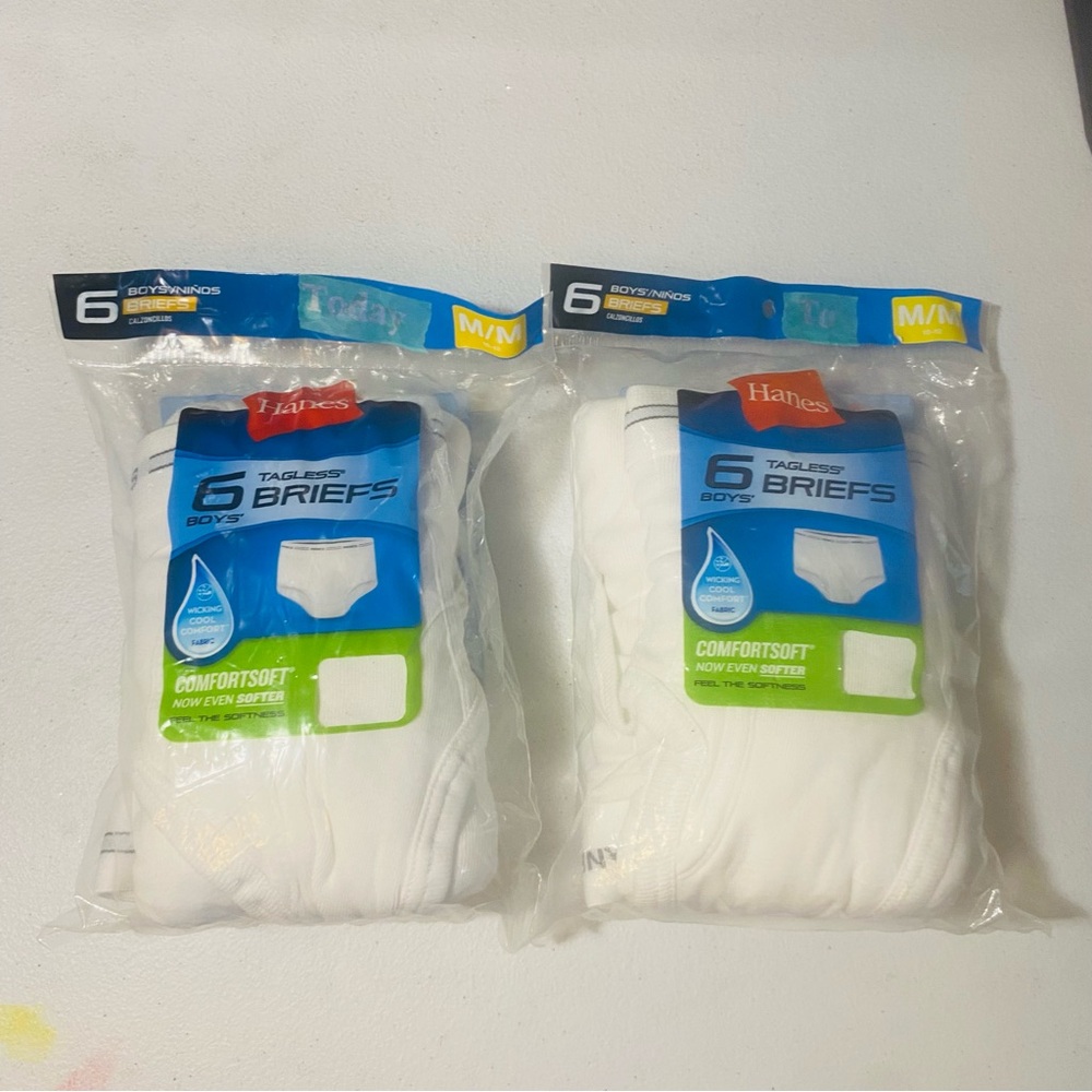 Hanes Boys White Briefs with Blue Waistband Pack SZ 10-12